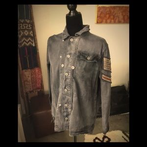 Free People Embellished Military Shirt Jacket